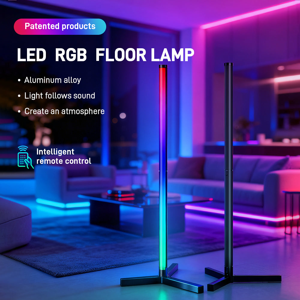 RGB LED Corner Floor Lamp, flip 180°,Remote Control,Standingl Corner Changing Ambience Light, for Living Bedroom Room Gaming Room