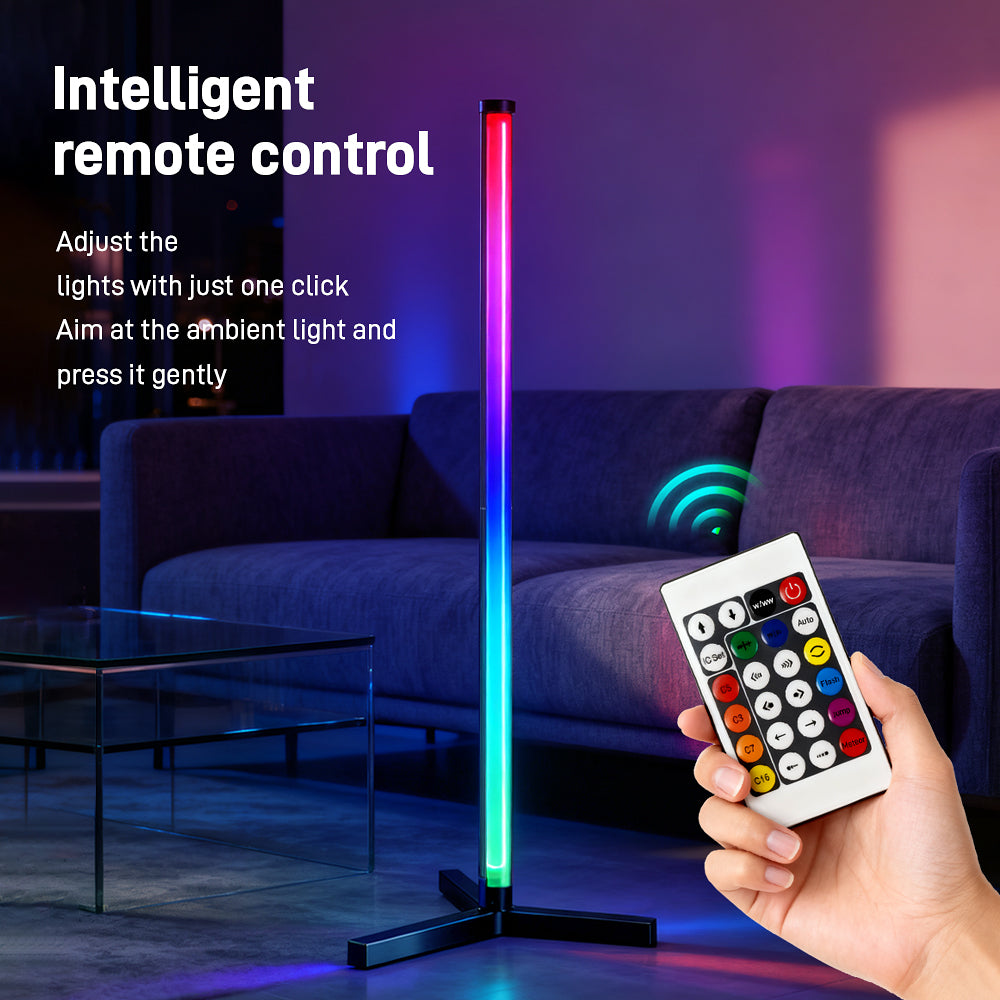RGB LED Corner Floor Lamp, flip 180°,Remote Control,Standingl Corner Changing Ambience Light, for Living Bedroom Room Gaming Room