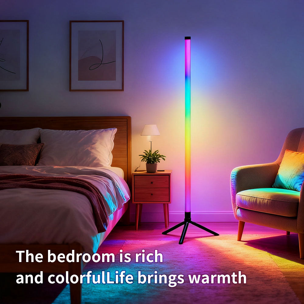 RGB LED Corner Floor Lamp,DIY Floor Lamp with Music Sync, Dynamic Modes, Remote Control,Standingl Corner Changing Ambience Light, for Living Bedroom Room Gaming Room