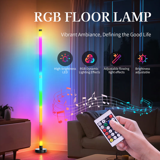 Corner Floor Lamp, Smart RGB Corner Lamp with  Remote Control, Music Sync Standing Lamp with 16 Million DIY Colors, Modern LED Ambient Light for Bedroom, Living Room, Gaming Rooms
