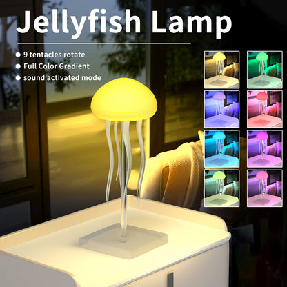 LED Jellyfish Lamp RGB Gradient Jelly Fish Light with Dancing Legs and Touch Sensor Rechargeable Cute Desk Lamp for Bedrooms, Living Room (Hanging + Base)