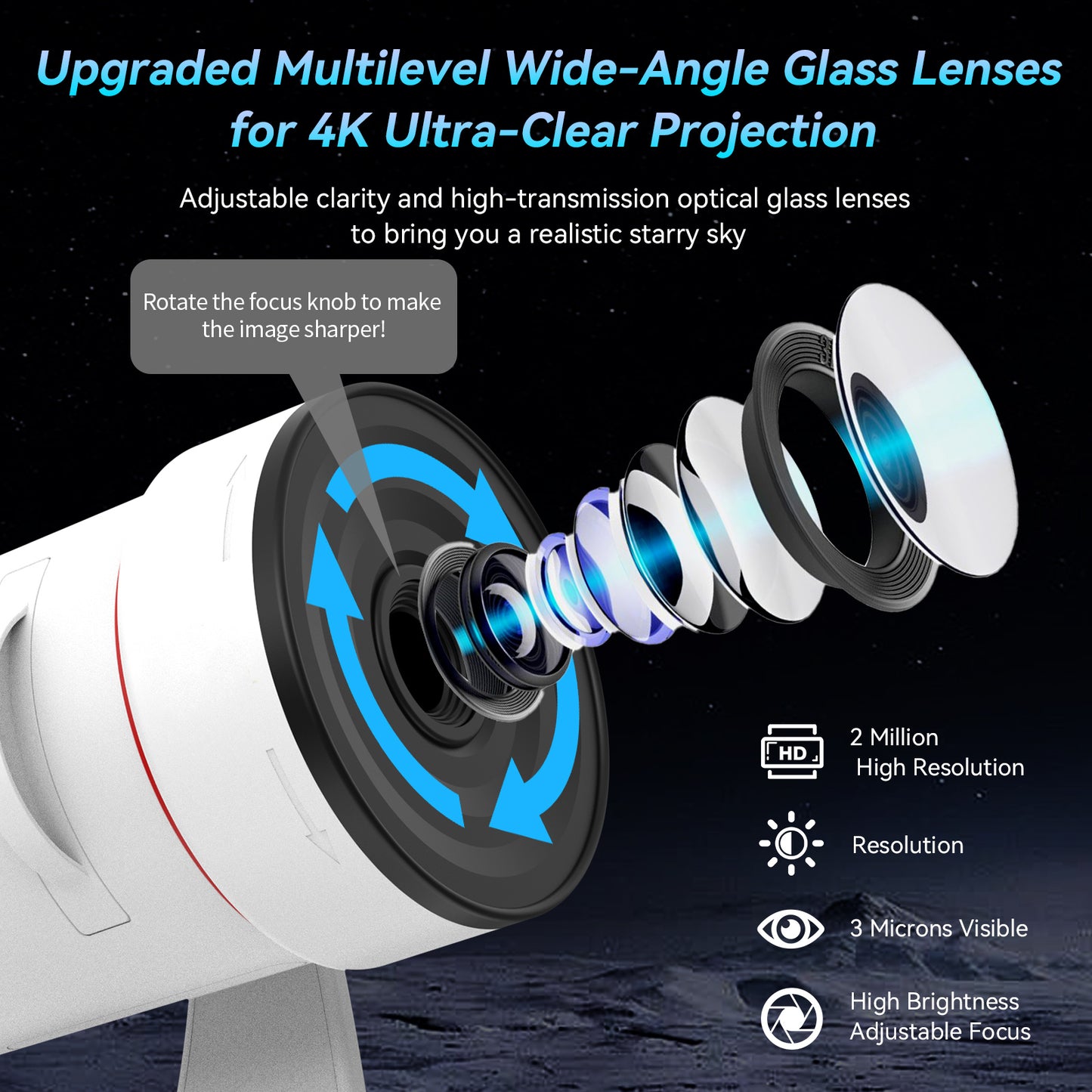 Galaxy Projector,upgraded 4k Hd Star Projector Lens 10 Realistic Nebula Scenarios Room Lights,timer Off - White