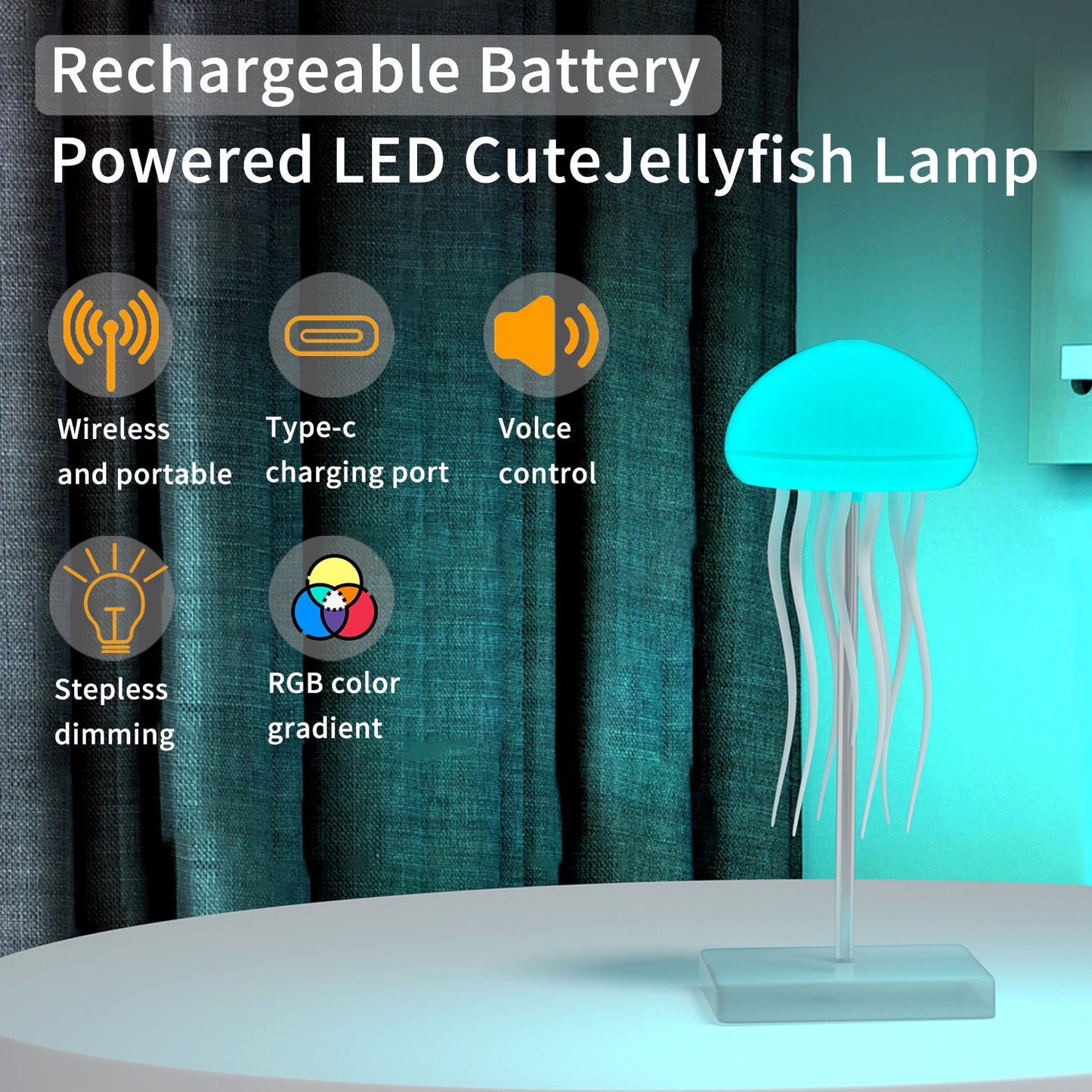 LED Jellyfish Lamp RGB Gradient Jelly Fish Light with Dancing Legs and Touch Sensor Rechargeable Cute Desk Lamp for Bedrooms, Living Room (Hanging + Base)