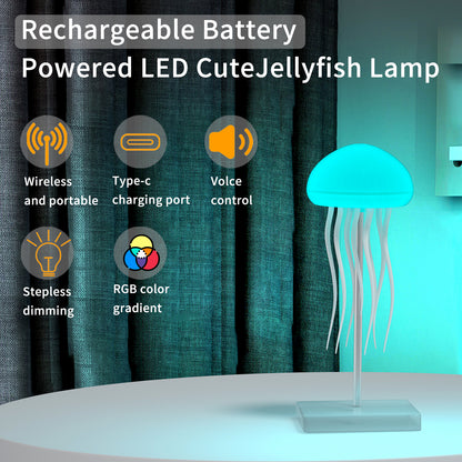 LED Jellyfish Lamp RGB Gradient Jelly Fish Light with Dancing Legs and Touch Sensor Rechargeable Cute Desk Lamp for Bedrooms, Living Room (Hanging + Base)