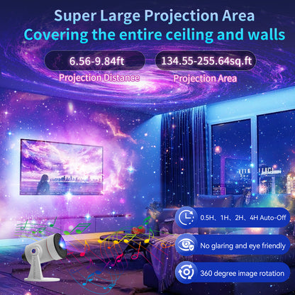 Galaxy Projector,upgraded 4k Hd Star Projector Lens 10 Realistic Nebula Scenarios Room Lights,timer Off - White