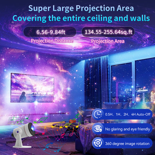 Galaxy Projector,upgraded 4k Hd Star Projector Lens 10 Realistic Nebula Scenarios Room Lights,timer Off - White