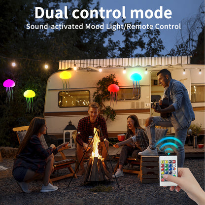 LED Jellyfish Lamp RGB Gradient Jelly Fish Light with Dancing Legs and Touch Sensor Rechargeable Cute Desk Lamp for Bedrooms, Living Room (Hanging + Base)