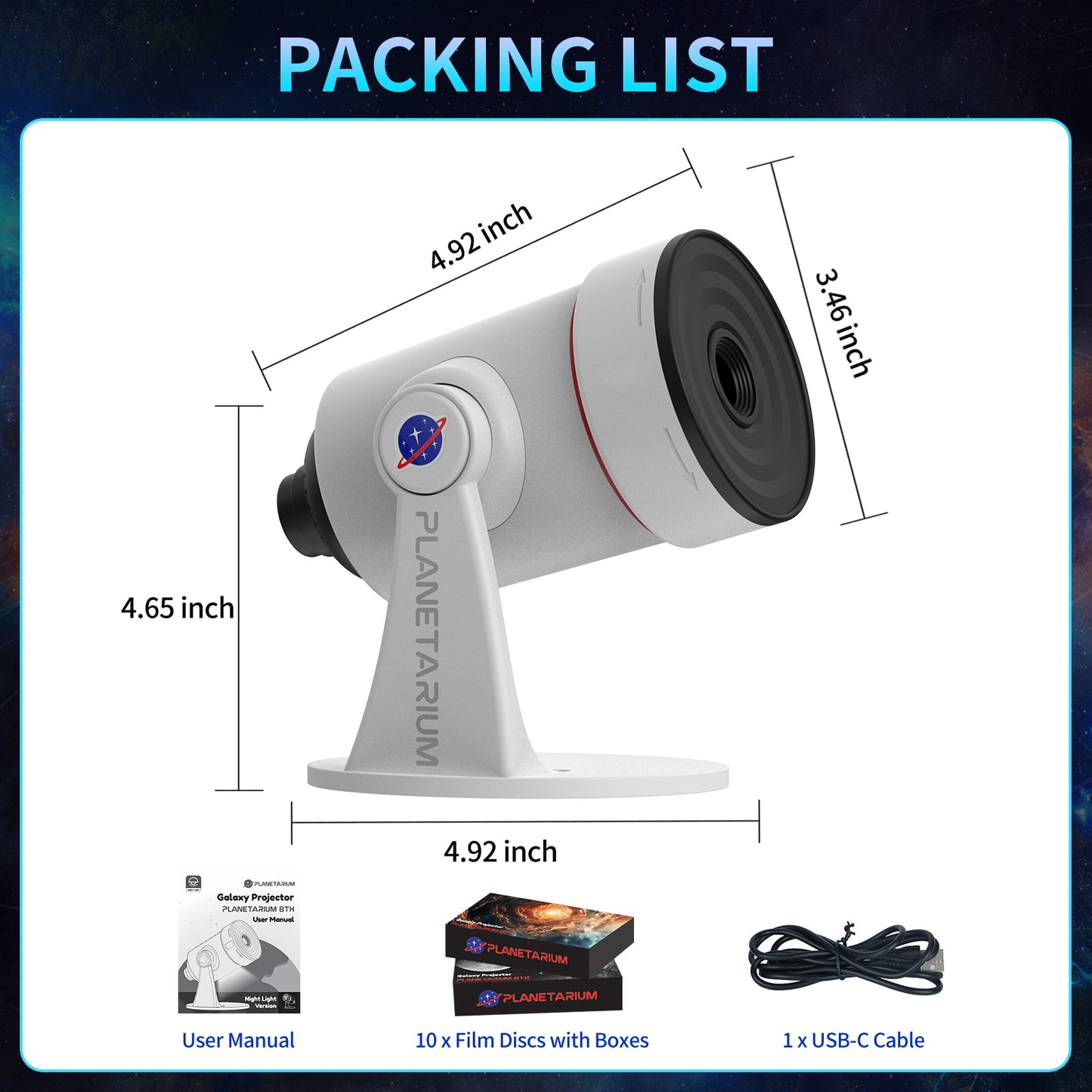 Galaxy Projector,upgraded 4k Hd Star Projector Lens 10 Realistic Nebula Scenarios Room Lights,timer Off - White
