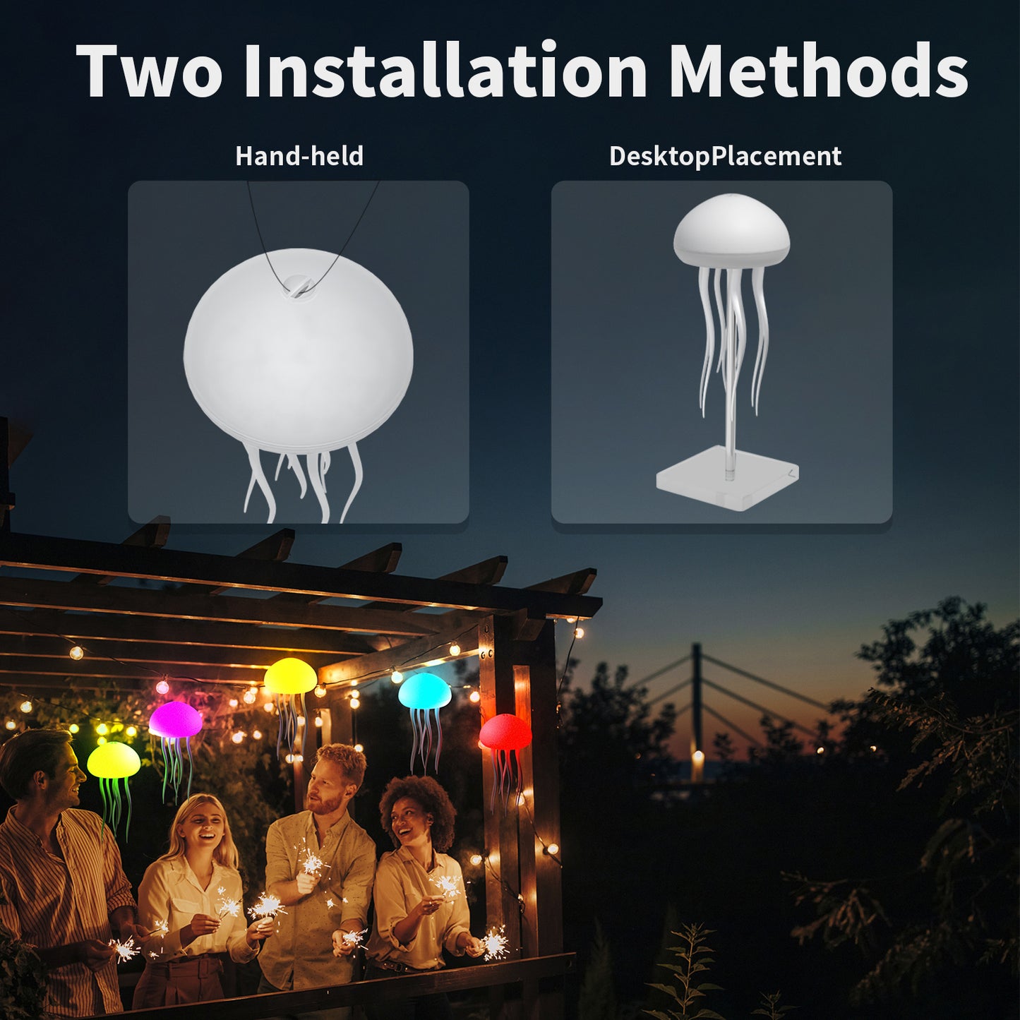 LED Jellyfish Lamp RGB Gradient Jelly Fish Light with Dancing Legs and Touch Sensor Rechargeable Cute Desk Lamp for Bedrooms, Living Room (Hanging + Base)