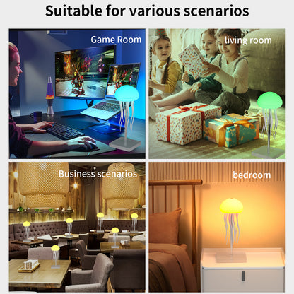 LED Jellyfish Lamp RGB Gradient Jelly Fish Light with Dancing Legs and Touch Sensor Rechargeable Cute Desk Lamp for Bedrooms, Living Room (Hanging + Base)